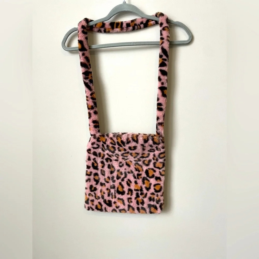Lady Handbags Crossbody Shoulder Messenger Bag Leopard Print Fluffy Plush Casual